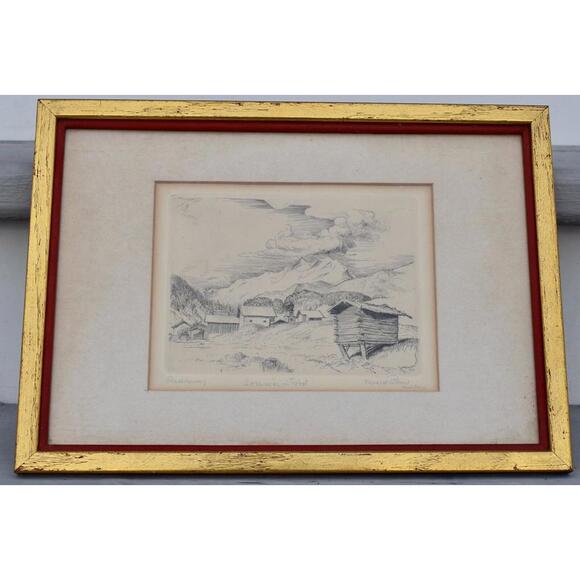 Harald Pickert Etching 1950 Friol Spain German Dachau Concentration Camp WWII